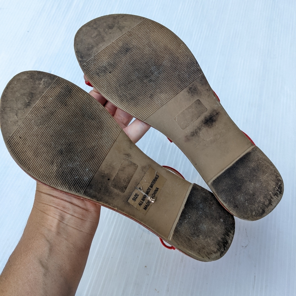 Lulus Red Toe Strap Ankle Strap Flat Sandals - image 4